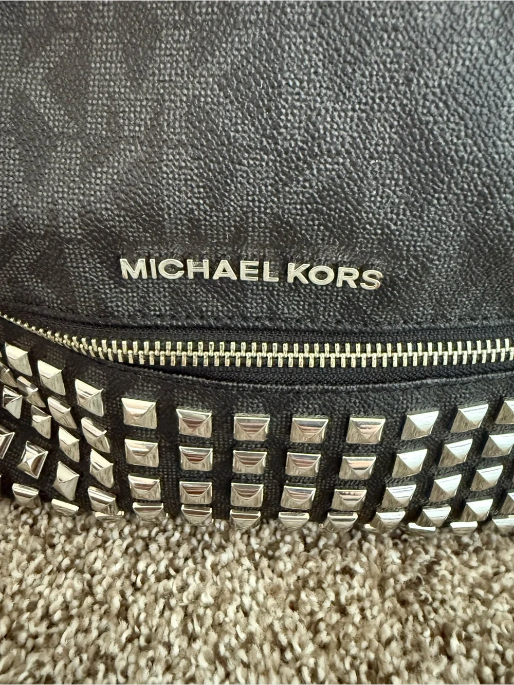 Michael Kors Black Studded Logo Backpack
